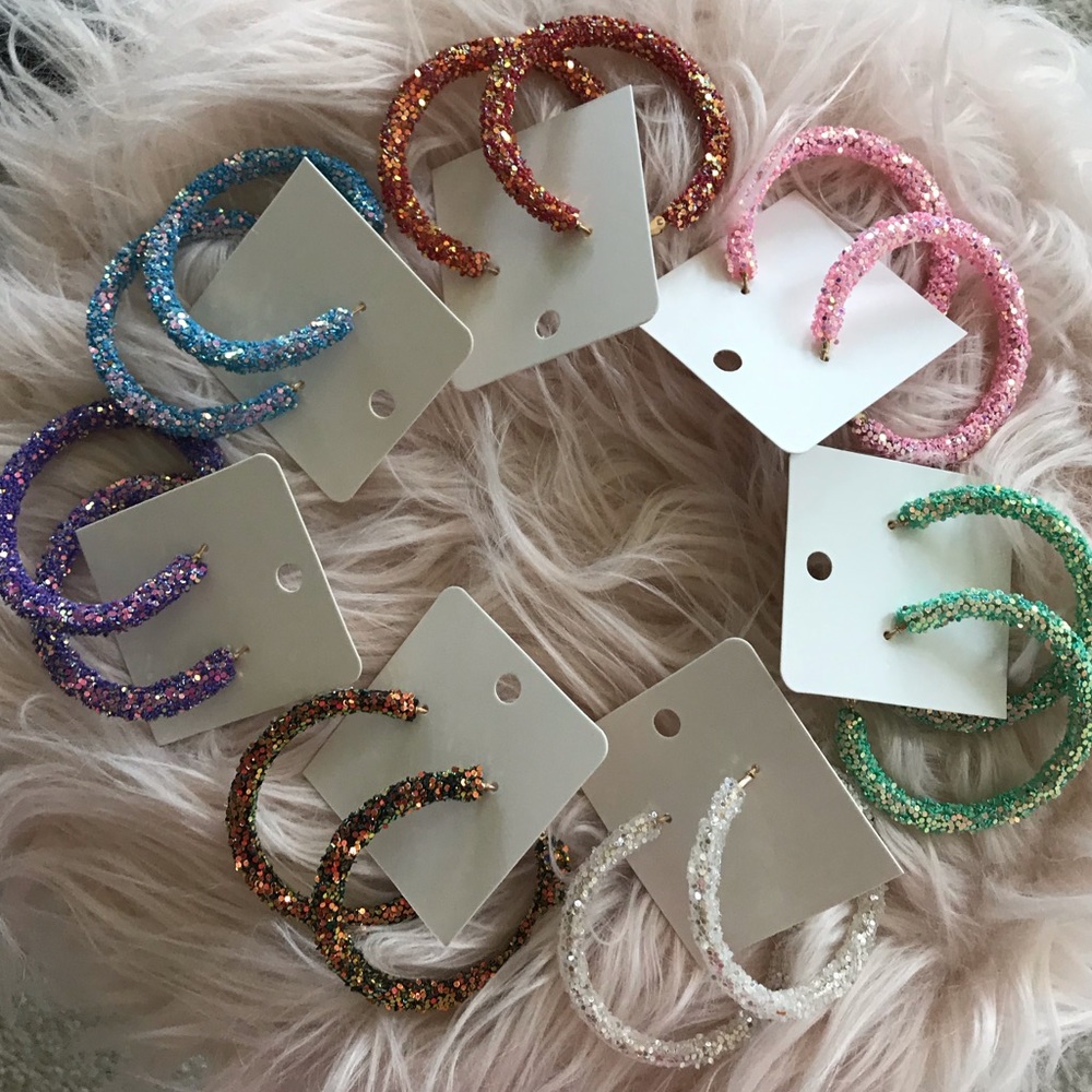 Green Glitter Hoop Earrings - Picture 5 of 5